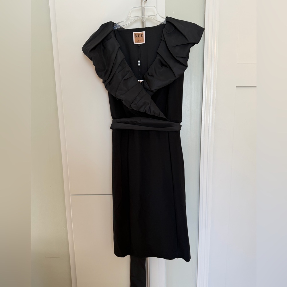 Elegant Black Ruffled Collar Dress